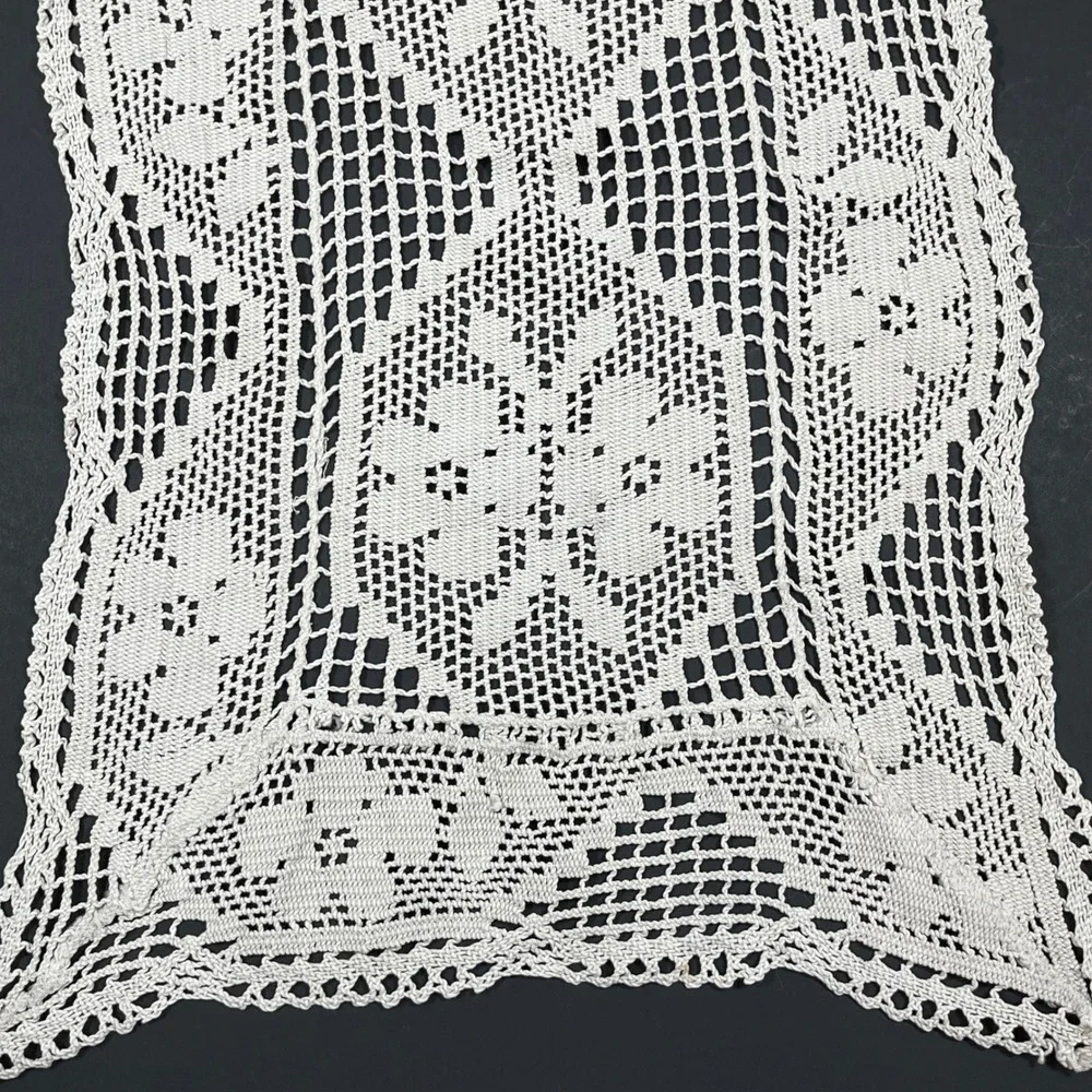 Vintage Crochet Lace Table Runner Set of 2 White Floral Cottagecore 38x11 Boho